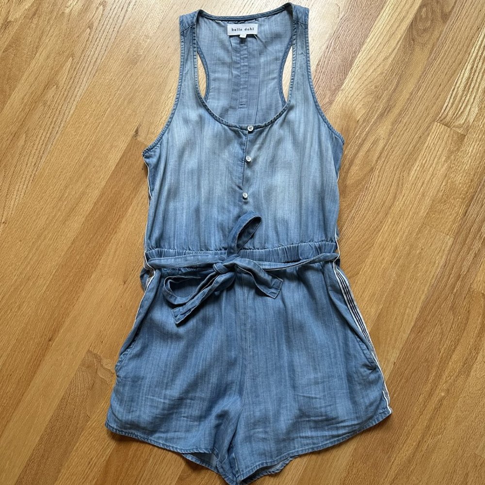 Chambray Side-Stripe Romper - image 3